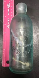 CAMM & WILKINS 647 11TH AVE NEW YORK SODA BOTTLE BLOB TOP AQUA ANTIQUE 7” Tall - Picture 1 of 6