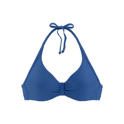 Top de bikini Sunseeker azul elegante triángulo cuello halter 14DD almohadillas extraíbles traje de baño Foto 1 de 4