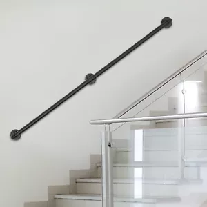 for In/Outdoor Black Modern Handrail 5ft Stair Railing Hand Rail Wall-mounted - Picture 1 of 21