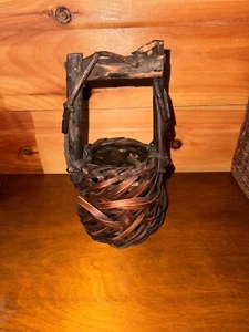 Ikebana Basket Woven Bamboo & Wood, 10 1/2", Japan, Handle - Picture 1 of 7