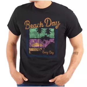 Vintage Beach Day Every Day Palm Tree Sunset Womens or Mens Crewneck T Shirt Tee - Picture 1 of 7