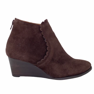Jack Rogers Emery Dark Espresso Brown Scalloped Edge Suede Wedge Bootie Size 6M - Image 1 of 4