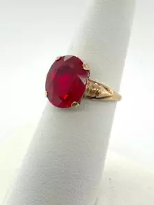 Anello Vintage 5CT Rosso Brillante Ovale Creato in Laboratorio Rubino Oro Giallo 10kt Misura 7 - Foto 1 di 9