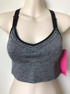 SUJETADOR DEPORTIVO DE YOGA SIN COSTURAS ESPALDA RECORTADA CARBÓN/GRIS BETSEY JOHNSON MEDIANO NUEVO CON ETIQUETAS Foto 1 de 4