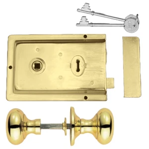 Brass Fluted RIM LOCK DOOR KNOB Old Vintage Victorian Style Solid BRASS HANDLES - Picture 1 of 11