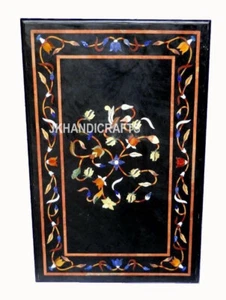 Black Marble Dining Side Table Top Antique Floral Inlay work Furniture Decor - Picture 1 of 1