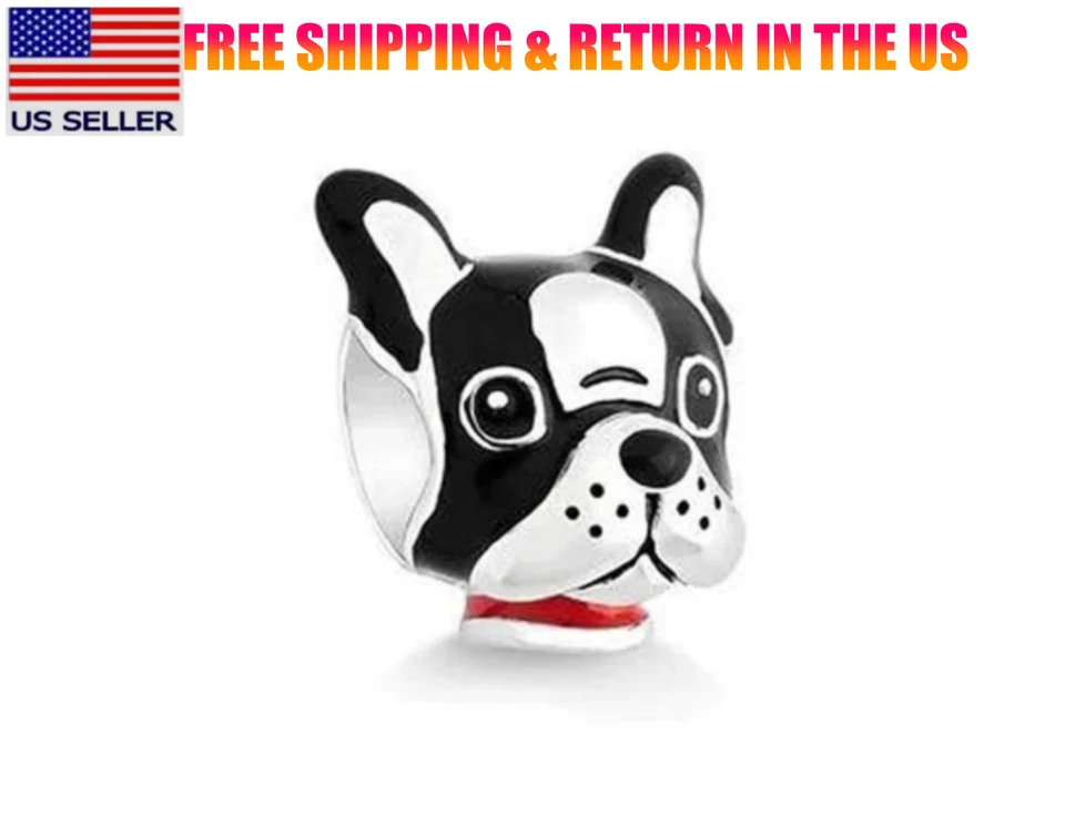 Boston Terrier Charm French Bulldog Dog Pet S925 Sterling Silver Bracelet Charm - Image 1 of 1