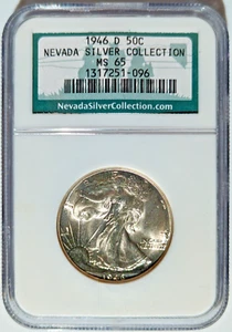 Medio dólar Walking Liberty 1946-D NGC MS-65 colección de plata Nevada - Imagen 1 de 15