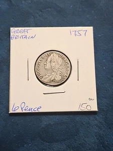 1757 UK GB GREAT BRITAIN SILVER SIXPENCE COIN - Picture 1 of 2