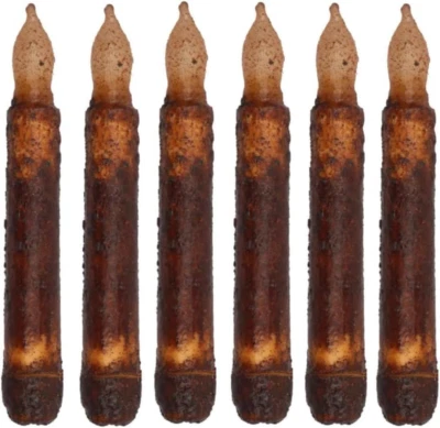 Taper Primitive Candles with Timer 6Pcs Real Wax Hand Dipped Battery Operated Fl - Image 1 of 4