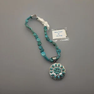 Eichelhäher König 925 Silber & Türkis Nugget Halskette mit Anhänger. Feder - Bild 1 von 5