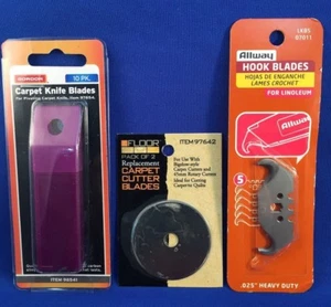 2 Pk Carpet Cutter Blades / 45 mm 5Pk Hook Blades & 10 Pk Carpet Knife Blades - Picture 1 of 6