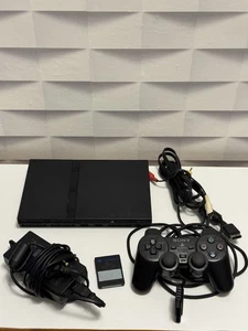PS2 Slim Sony Playstation 2 mit Controller Memory Card Vollständig Schwarz - Bild 1 von 8