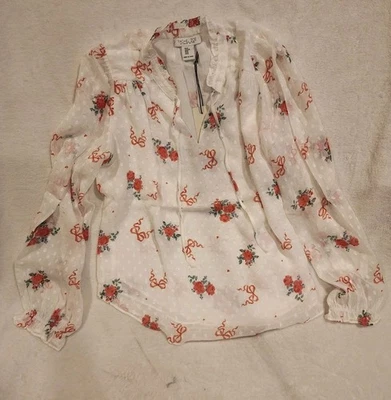 Camisa Blusa Rachel Zoe Blanca Floral Rosa Atar Transparente Con Forro  Foto 1 de 4