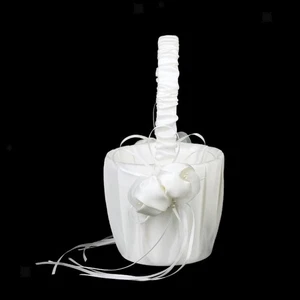 Satin Lovely Ivory Bud Wedding Flower Girl Basket - Picture 1 of 7