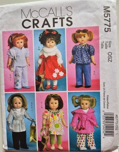 MCCALLS PATTERN 5775  DRESS COAT TOP PANTS GLOVES ROBE 18" DOLL CLOTHES  UNCUT - Picture 1 of 2