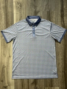 Pins And Aces Performance Golf Polo Large Shirt Light Blue Houndstooth Design - Picture 1 of 7