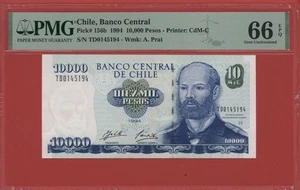 CHILE 10000 PESOS 1994 PICK # 156b PMG 66 GEM UNCIRCULATED EPQ. - Bild 1 von 2