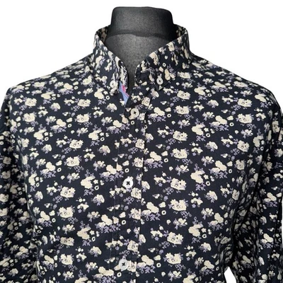 JOE BROWNS Shirt Mens XL Fits as 2XL (48") Long Sleeve Black Floral Design - Изображение 1 из 4