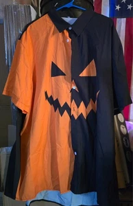 Halloween Kurzarmhemd mit Knopfleiste Größe 3XL schwarz & orange Kürbis brandneu - Bild 1 von 1