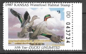 USA, SCOTT # KS01, YEAR 1987 MNH KANSAS DUCK, WATERFOWL HABITAT STAMP 50TH YEAR - Picture 1 of 2