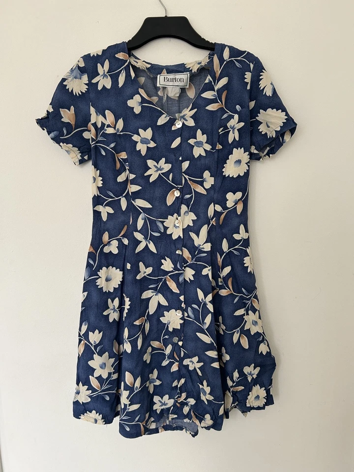 Vestido largo midi Burton para dama estampado floral años 80 90 00 Dama de honor Y2K Foto 1 de 4