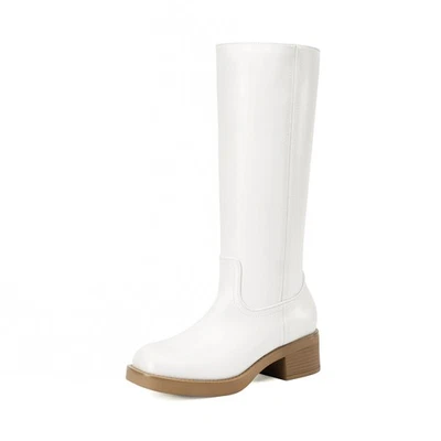 Women Low Block Heel Chic Knee High Boots Square Toe Banana Campus Riding Boots - Image 1 of 2