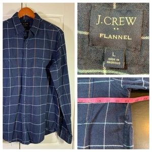 Camicia J Crew flanella uomo grande bottoni blu a quadri tasca cabincore accogliente preppy - Foto 1 di 13
