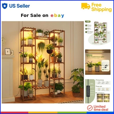 Indoor Plant Stand with Grow Lights 62.2 Inch Tall 12 Tiers Wooden Shelf - Image 1 of 4