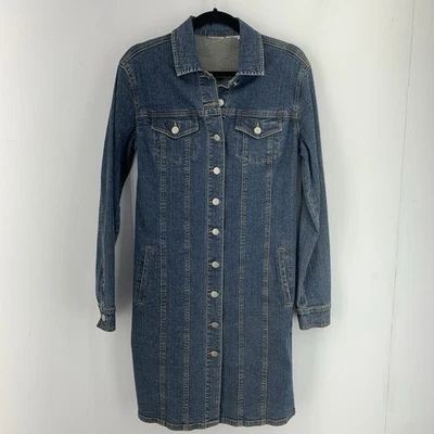 Denim Jean Shirt Dress Womens 6 Button Front Preppy Grunge Cowgirl Western Blue - Image 1 of 4