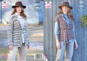 King Cole Knitting Pattern 6308 Aran Womens Gilet & Jacket 6308 - Picture 1 of 5