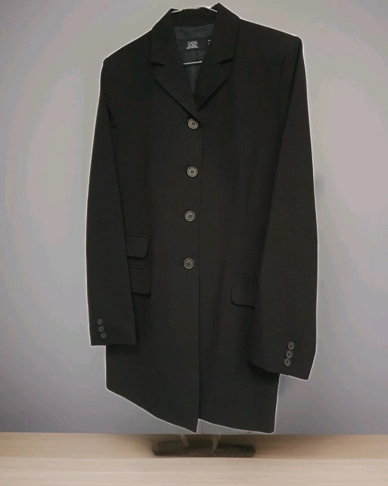 SABA Long Sleeve Longline Black Coat Jacket Blazer Size 12 Vintage - image 1 of 4