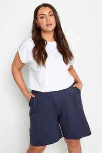 Yours Curve Women Plus Size Navy Blue Jersey Pull On Shorts - Picture 1 of 17