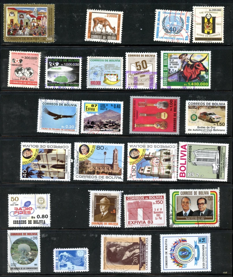 LOT 31693 USED COLLECTION OF TWENTY FIVE  STAMPS FROM BOLIVIA - Image 1 of 1