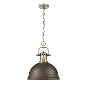 Golden Lighting 3602-L RBZ Duncan 14"W Pendant - Rubbed Bronze / Aged Brass - Picture 1 of 2