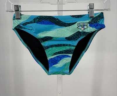Arena Mens Swim Brief Green Water Chlorine Resistant Printed Performance Sports - Image 1 of 4