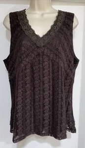 J Jill Stretch Lace Sleeveless Brown Lined Top Wardrobe Basic - Picture 1 of 7