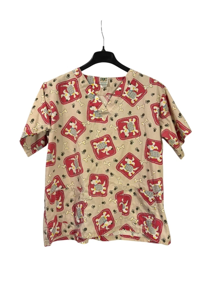 Uniform Advantage Women Scrub Top V-Neck Puppy Dogs Vet Medical Short Sleeve L - Image 1 of 4
