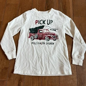 Boys Polo Ralph Lauren Holiday Christmas Tree Truck "Pick Up" White T Shirt sz 6 - Picture 1 of 7