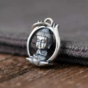 925 Sterling Anemone Buddhist Meditation Buddha Ornament Small Pendant A2148