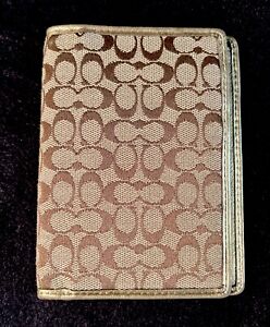Coach Brown Signature C Passport Holder Case Canvas With Gold Accents Used Once