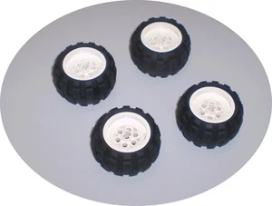 4 Used LEGO White Technic Wheel Small Tire Balloon Racers 6579 - 6580 - Picture 1 of 3