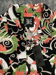 ED HARDY Japan Dragon Button Up Multicolor Camp Viscose Shirt Men’s Size L - NEW - Picture 1 of 8