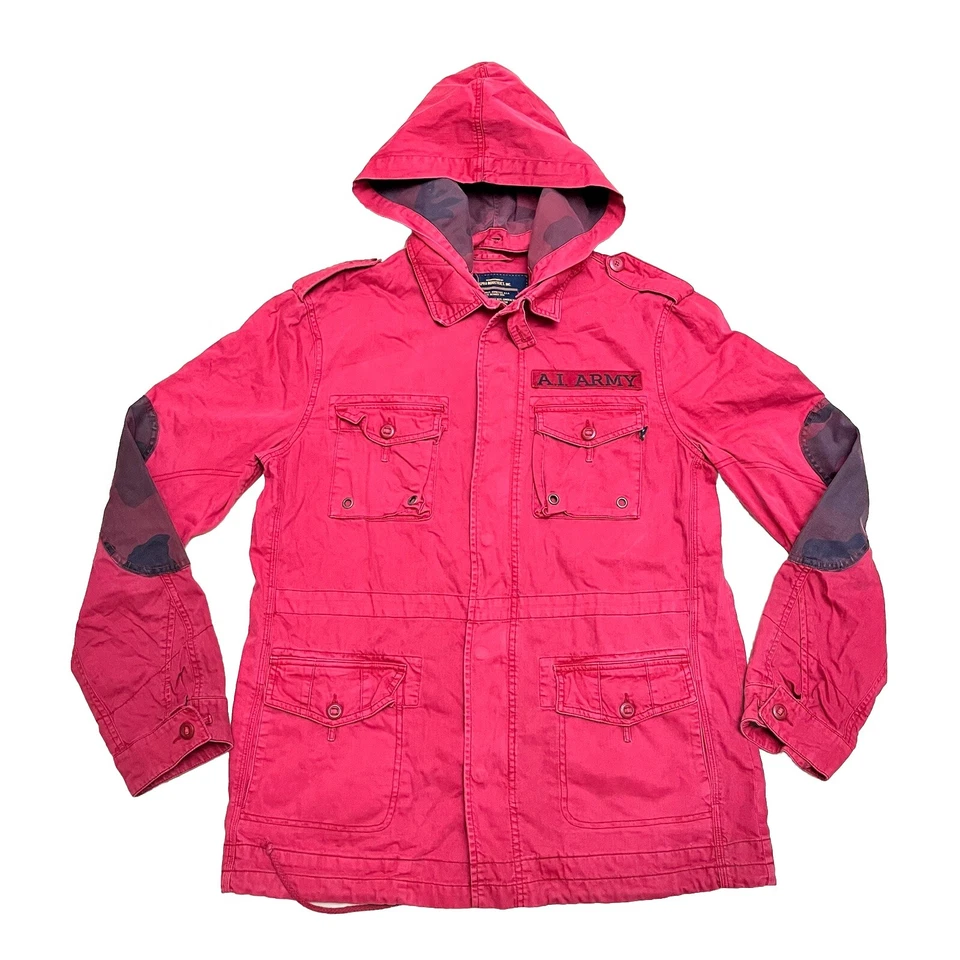 Alpha Industries Parka Men’s Medium Red Full Zip With Buttons Pockets Hoodie - Image 1 of 4