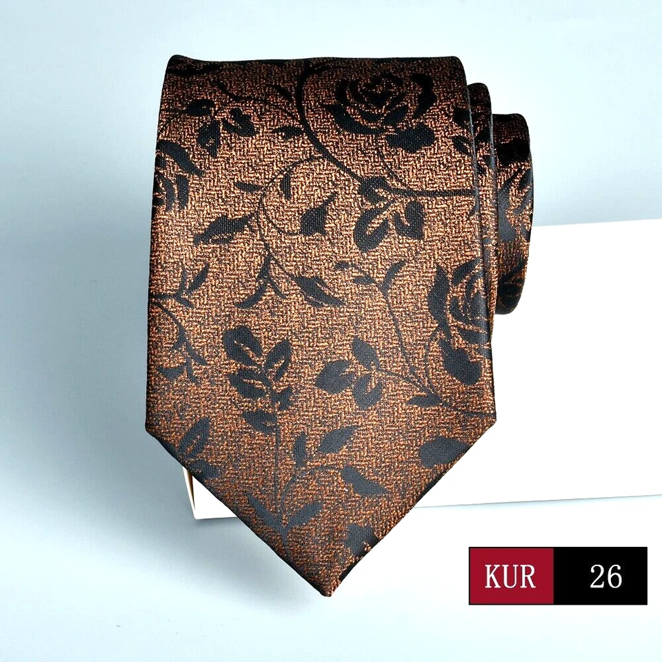 Nueva Corbata Clásica Floral Marrón Negra TEJIDA JACQUARD 100% Seda Para Hombre Foto 1 de 1