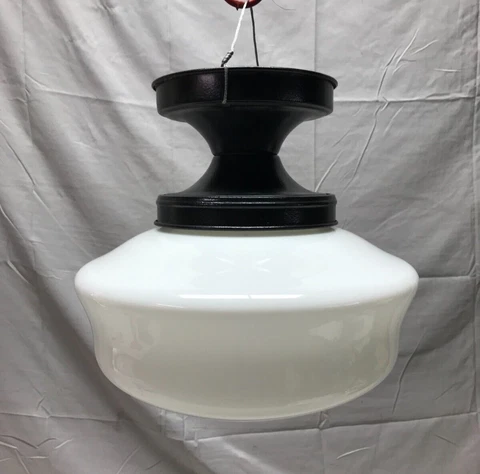 VTG Large 12" Schoolhouse Bank Ceiling Light White Glass Globe Metal 907-23B Cover