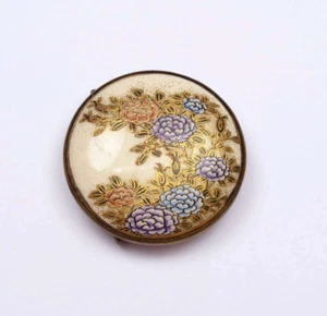 1930's Japanese Satsuma Earthenware Button Belt Buckle Flower - Picture 1 of 7