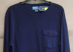 NUEVO CON ETIQUETAS $98 POLO RALPH LAUREN Para Hombre M BOLSILLO TEJIDO WAFFLE CUELLO REDONDO Camisa AZUL MARINO 0487168 - Imagen 1 de 2
