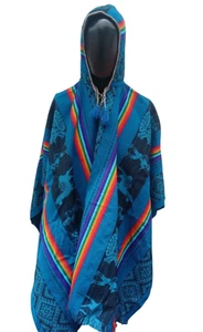 Multicolor Wool Poncho Hand-woven Dyed with Natural Plants Andean Handicraft Clo - Picture 1 of 6