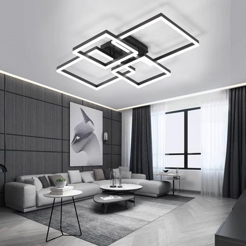 Modern LED Chandelier Square Pendant Lamp Fixture Dimmable With Remote Control Cover
